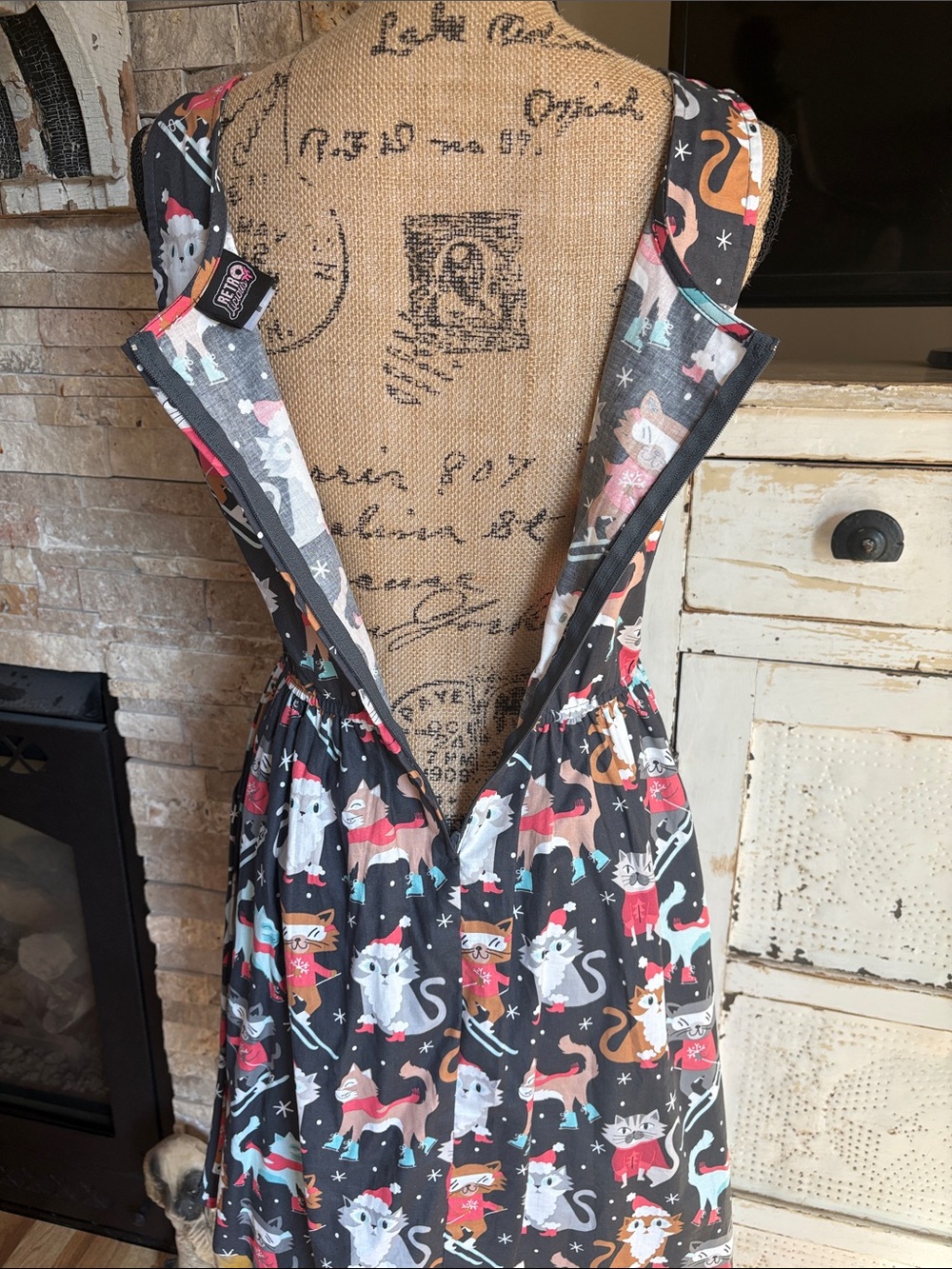 Retrolicious fit & flare party cats cotton dress cats skiing and snowboarding - Picture 11 of 16